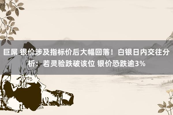 巨屌 银价涉及指标价后大幅回落！白银日内交往分析：若灵验跌破该位 银价恐跌逾3%