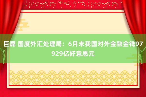 巨屌 国度外汇处理局：6月末我国对外金融金钱97929亿好意思元