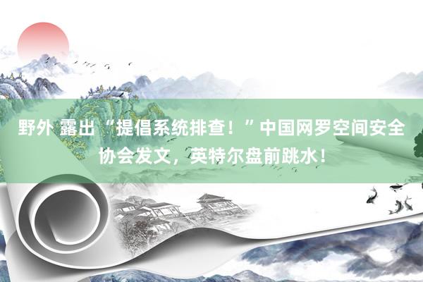 野外 露出 “提倡系统排查！”中国网罗空间安全协会发文，英特尔盘前跳水！