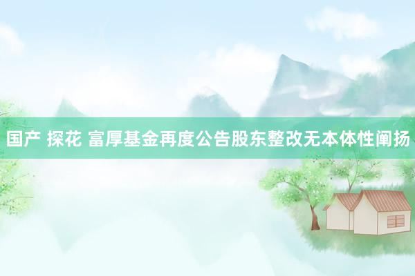 国产 探花 富厚基金再度公告股东整改无本体性阐扬