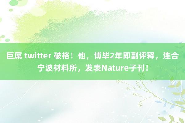 巨屌 twitter 破格！他，博毕2年即副评释，连合宁波材料所，发表Nature子刊！