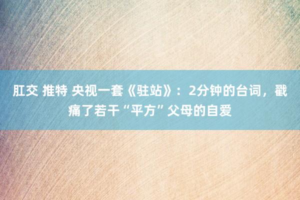 肛交 推特 央视一套《驻站》：2分钟的台词，戳痛了若干“平方”父母的自爱